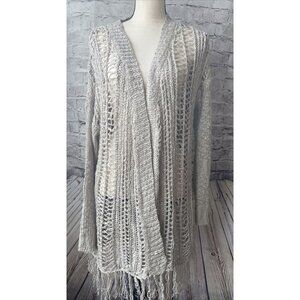 Matty M Mid Length Knit Cardigan Sweater Open Front Fringe Sz XS / S Casual boho